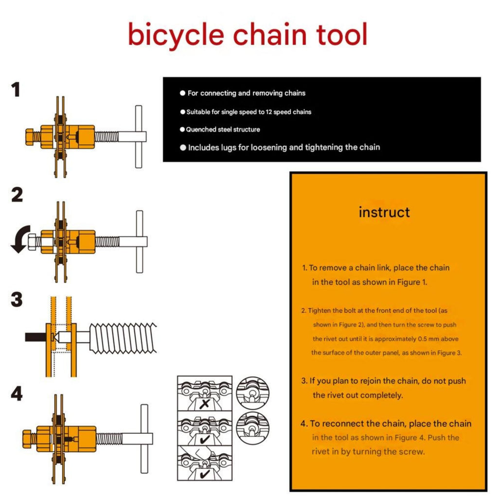 Bike Chain Tool, 1-13 Speed Chain Breaker with Spare Pins T581088