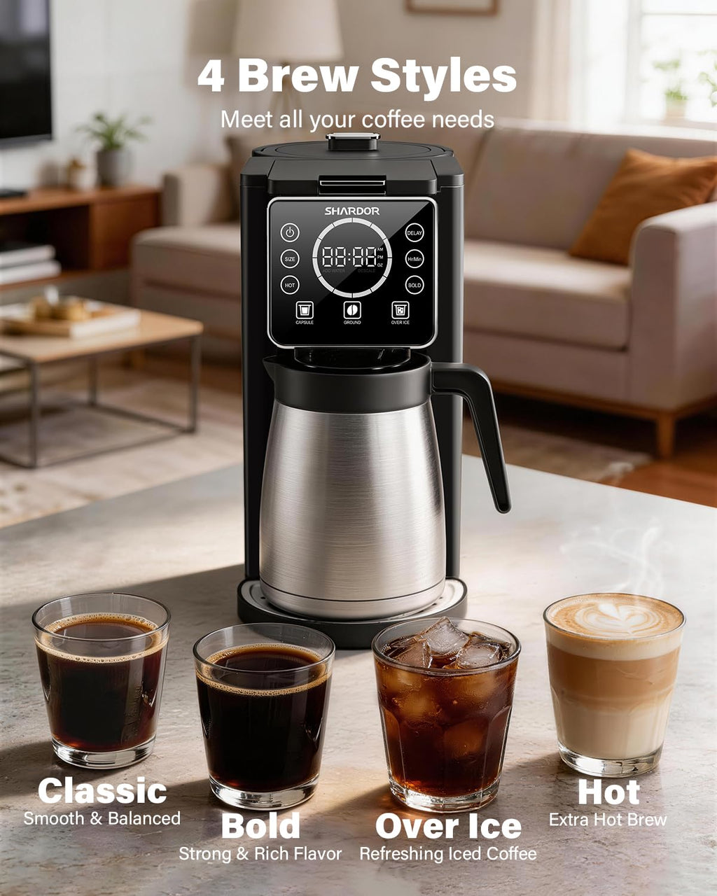 Single Serve Coffee Maker with Thermal Carafe, Matte Black H275019