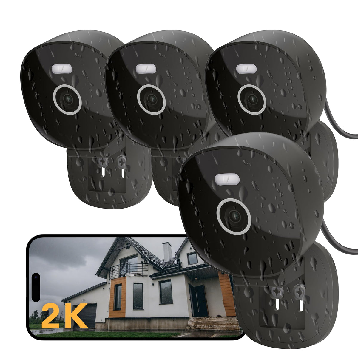 2K Wired Security Camera, Indoor/Outdoor, IP65 Waterproof Color Night Vision, Black K51387