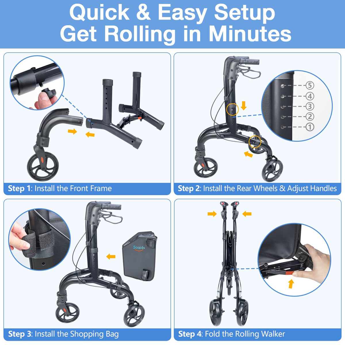 Lightweight Foldable 3 Wheel Walker V7490