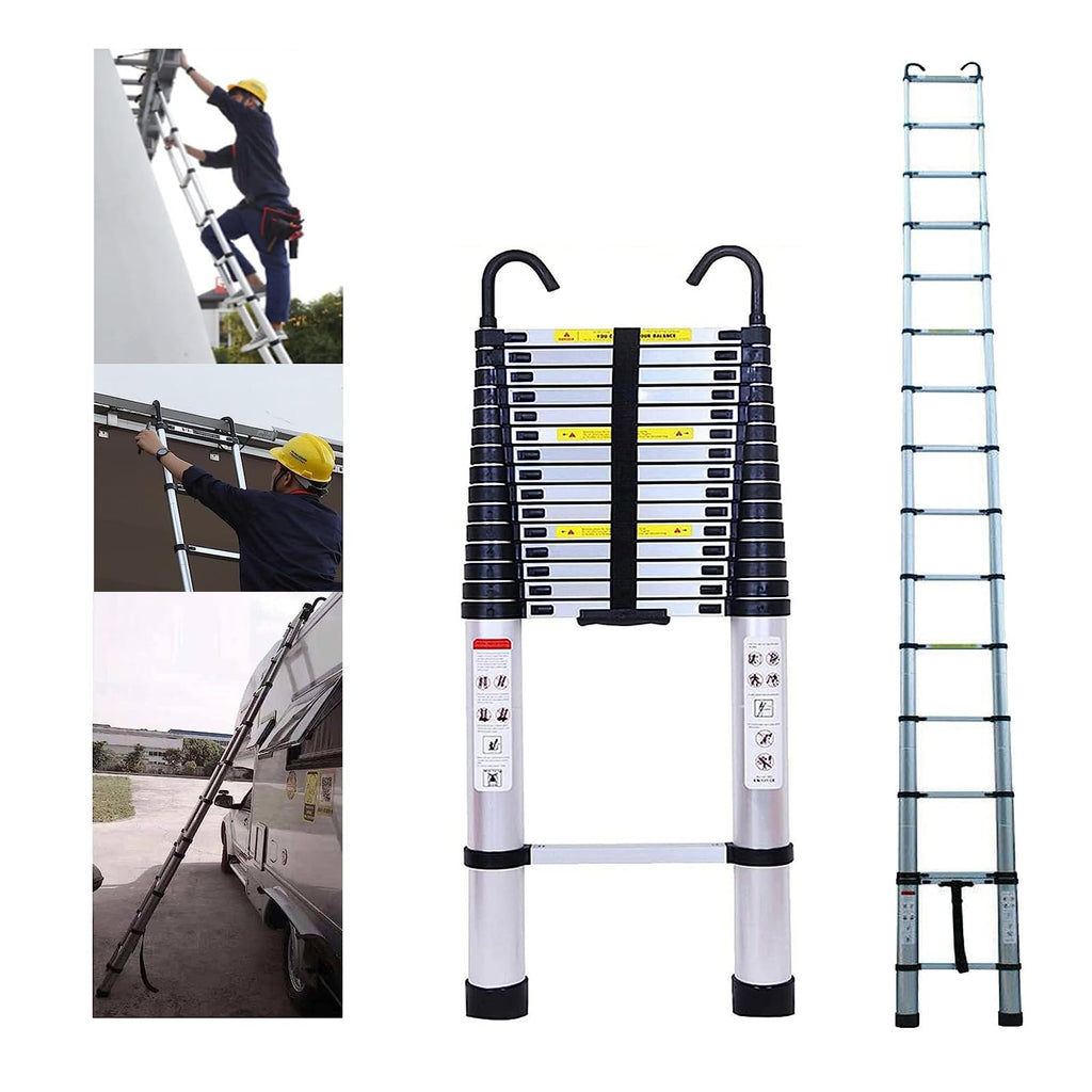 20FT Aluminum Telescoping Ladder with 2 Detachable Hooks, 330 lb Capacity B127