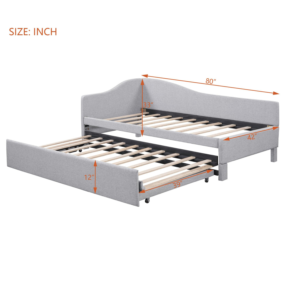 Twin Size Linen Extendable Upholstered Daybed with Pop Up Trundle U6402