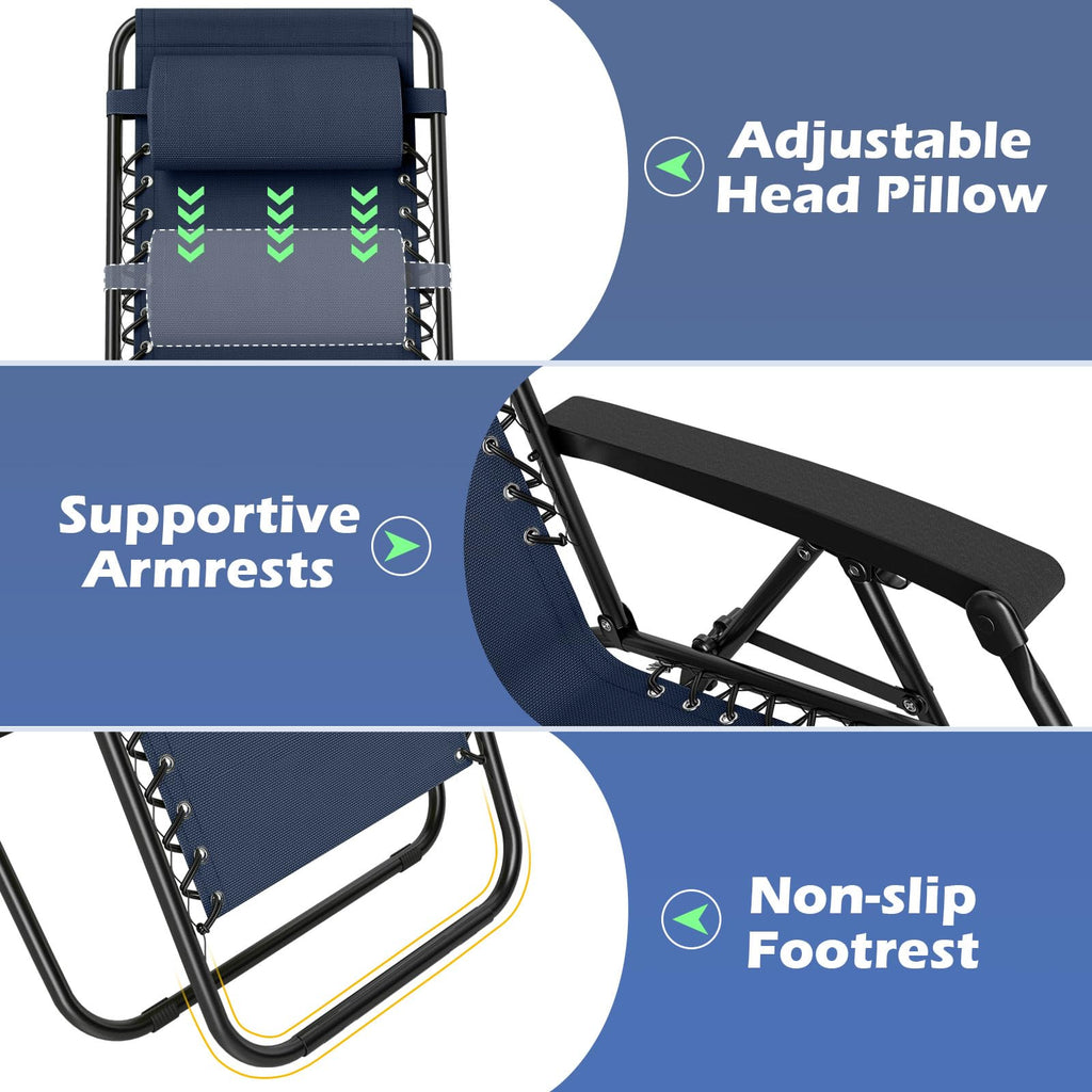 Zero Gravity Chairs Set of 2 Portable Folding Lounger with Pillow Cup Holder R456