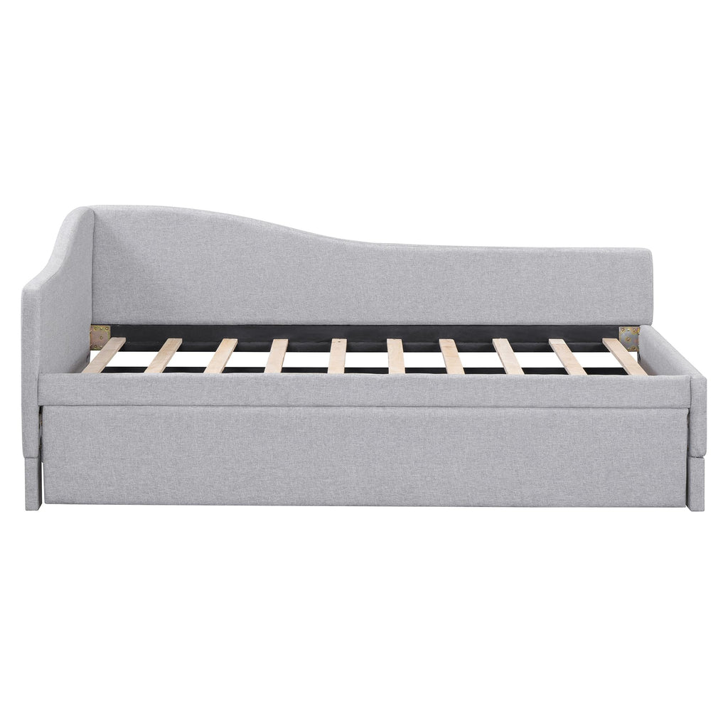 Twin Size Linen Extendable Upholstered Daybed with Pop Up Trundle U6402