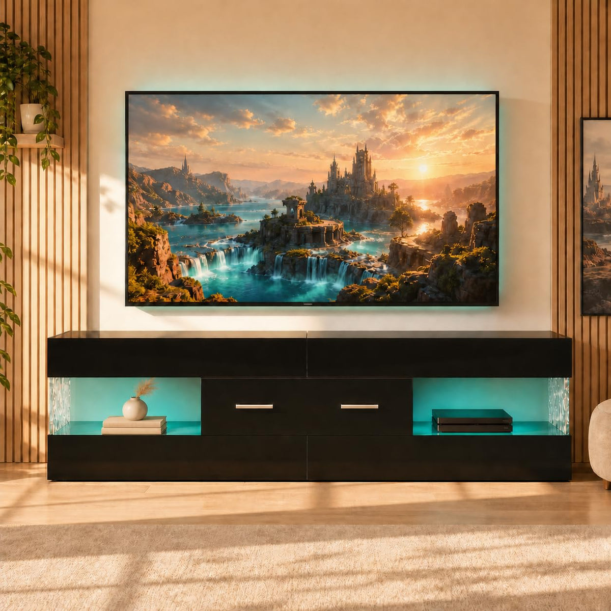 Black 60 Inch TV Stand with Drawer I26184