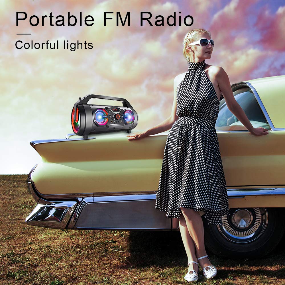 Portable Bluetooth Speaker with Subwoofer, FM Radio, RGB Lights, 30W F62754