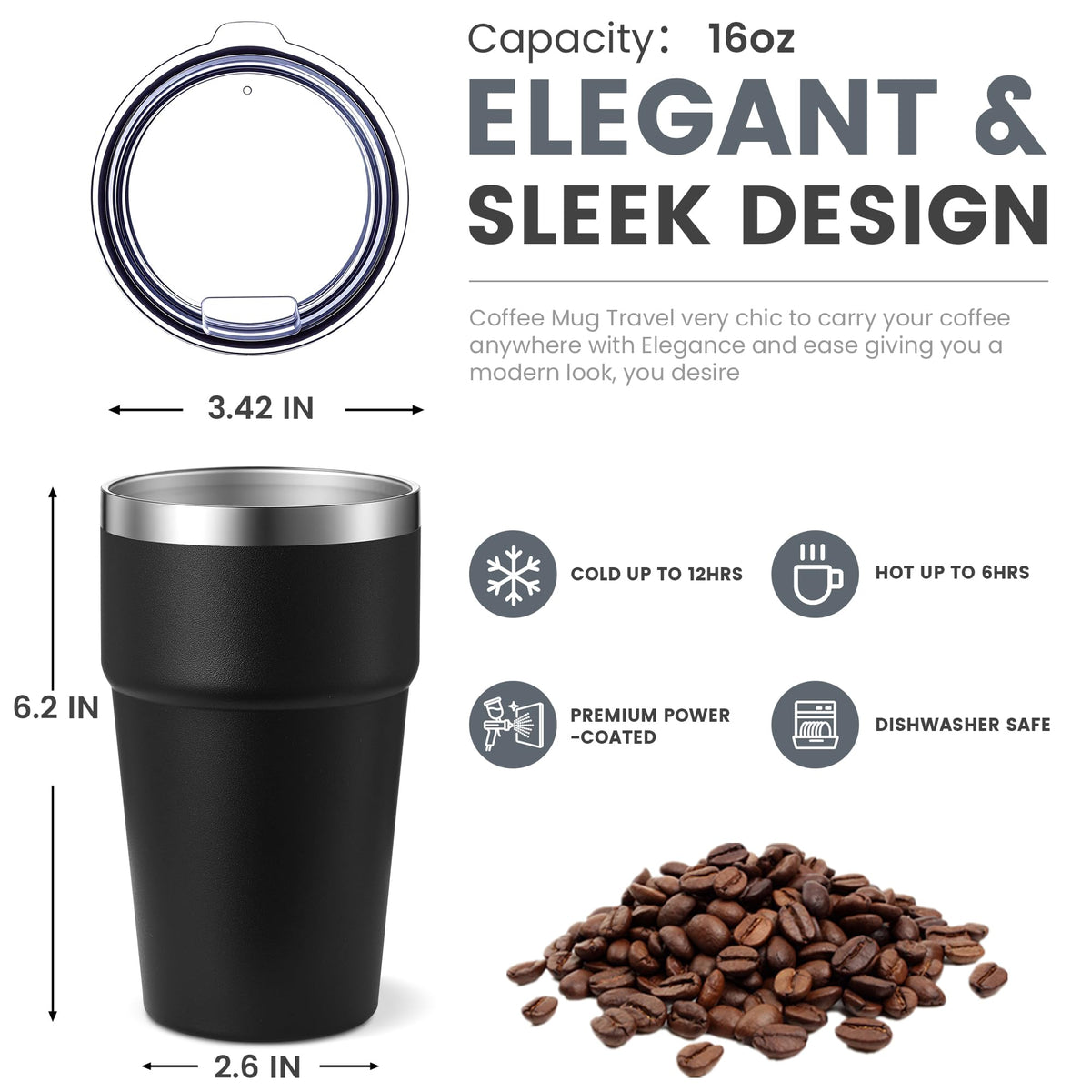 16oz Stainless Steel Insulated Tumbler with Lid K87829
