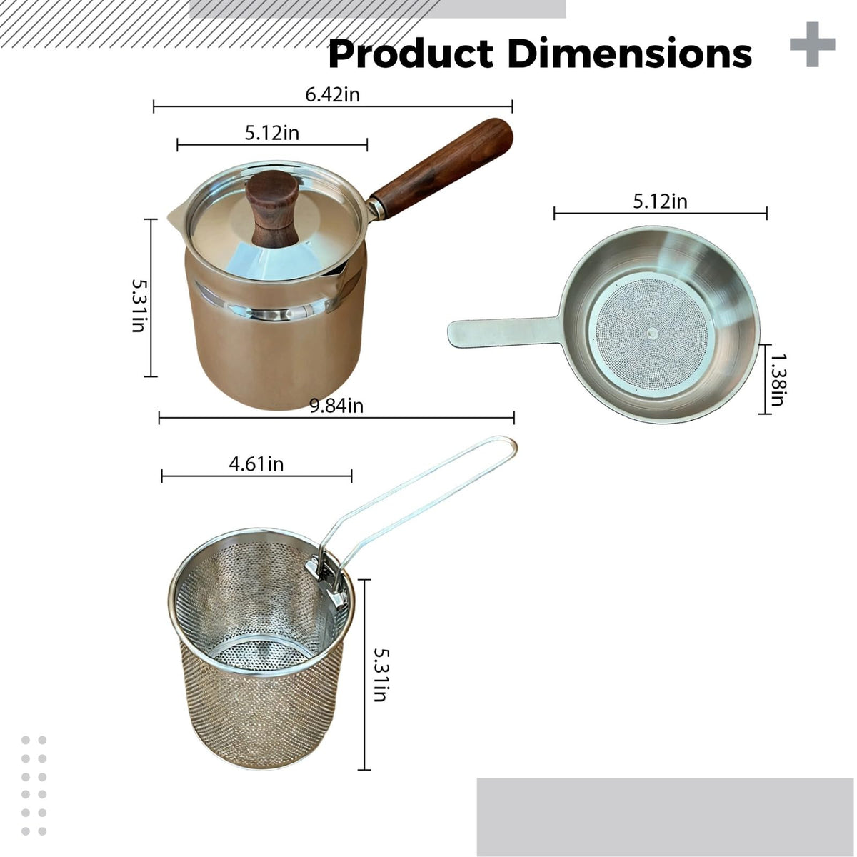 2 L 304 Stainless Steel Deep Fryer Pot Set with Frying Basket F187