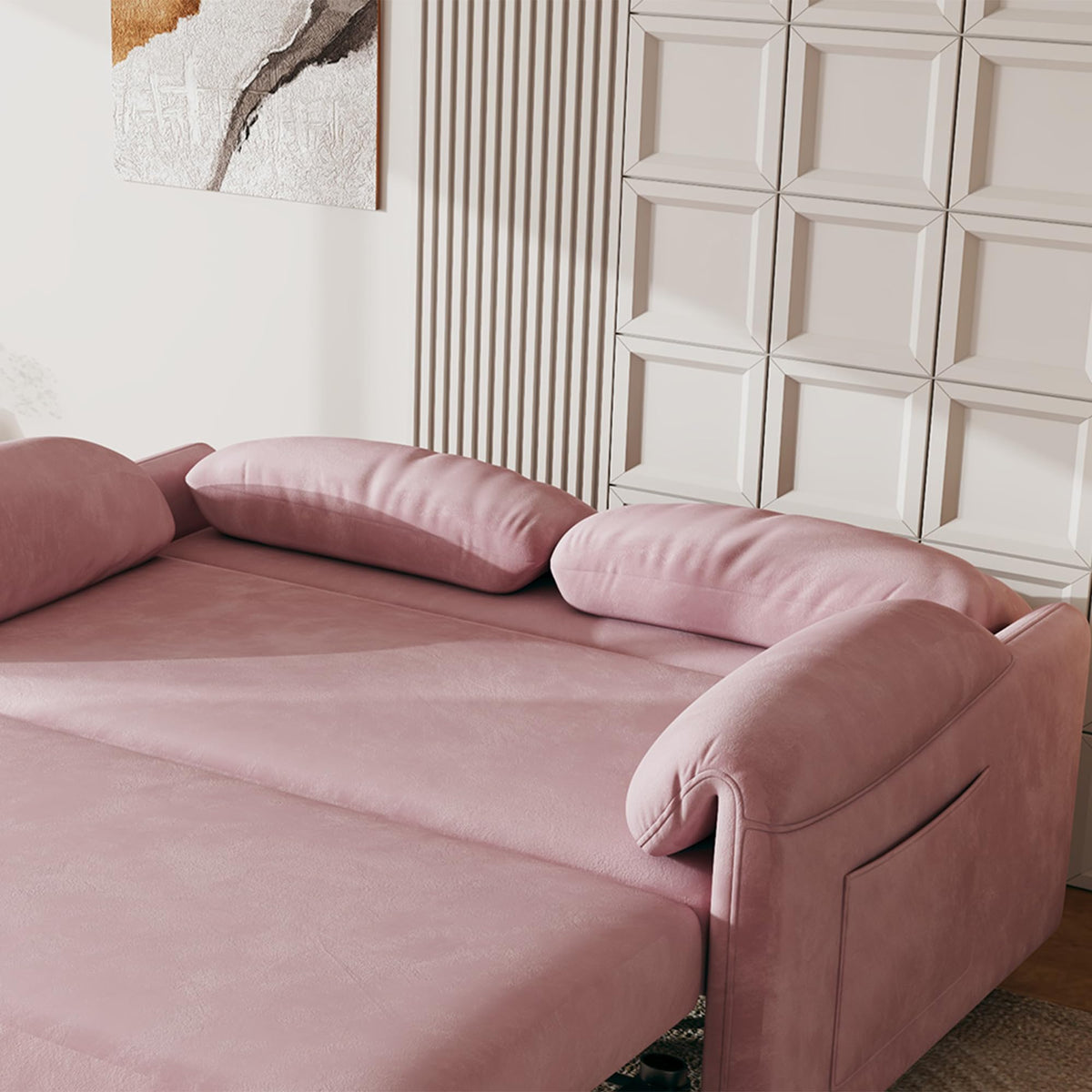 Pink Velvet 3 in 1 Convertible Sofa Bed P284841