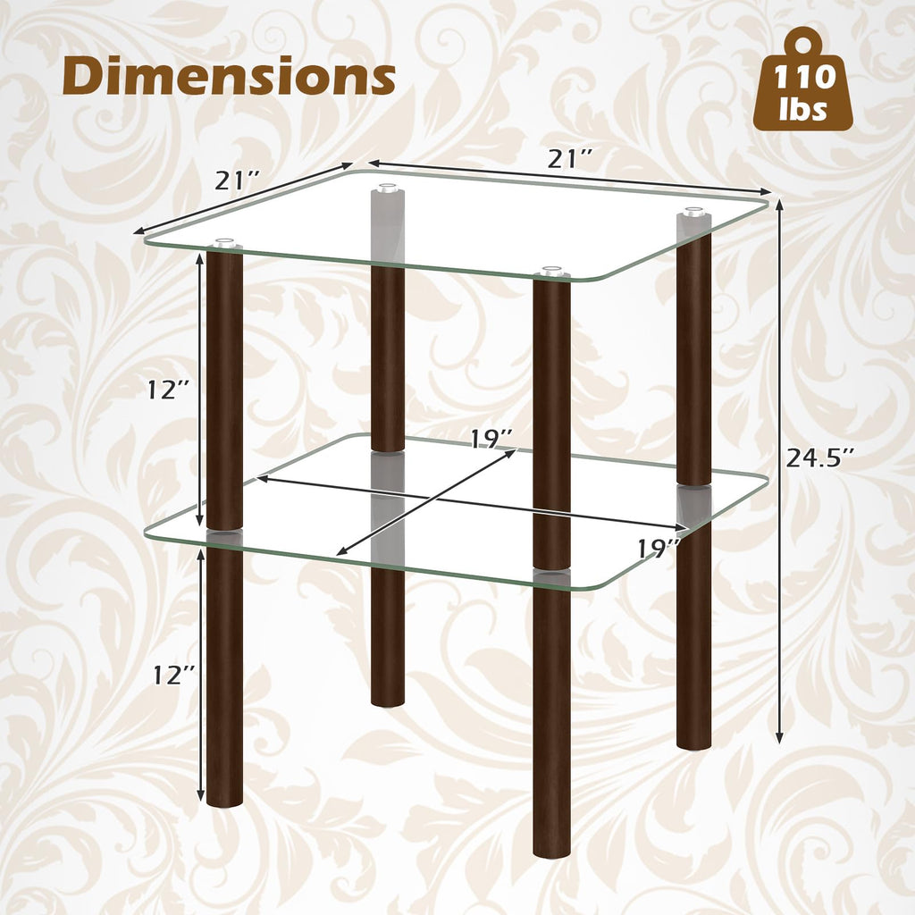 Square End Table Set of 2, 2-Tier Glass Top Sofa Side Table A641010