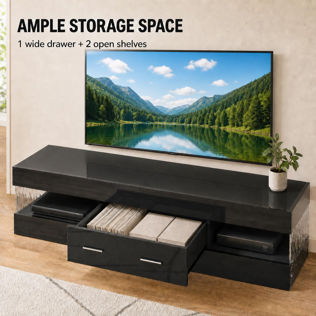 Black 60 Inch TV Stand with Drawer I26184