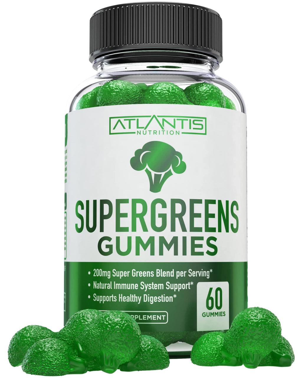 Supergreens Gummies Supplement with Spinach, Broccoli, Moringa, Beet Root, Celery, Green Tea, & Acai, Natural Raspberry Flavor, 60 cnt V1933