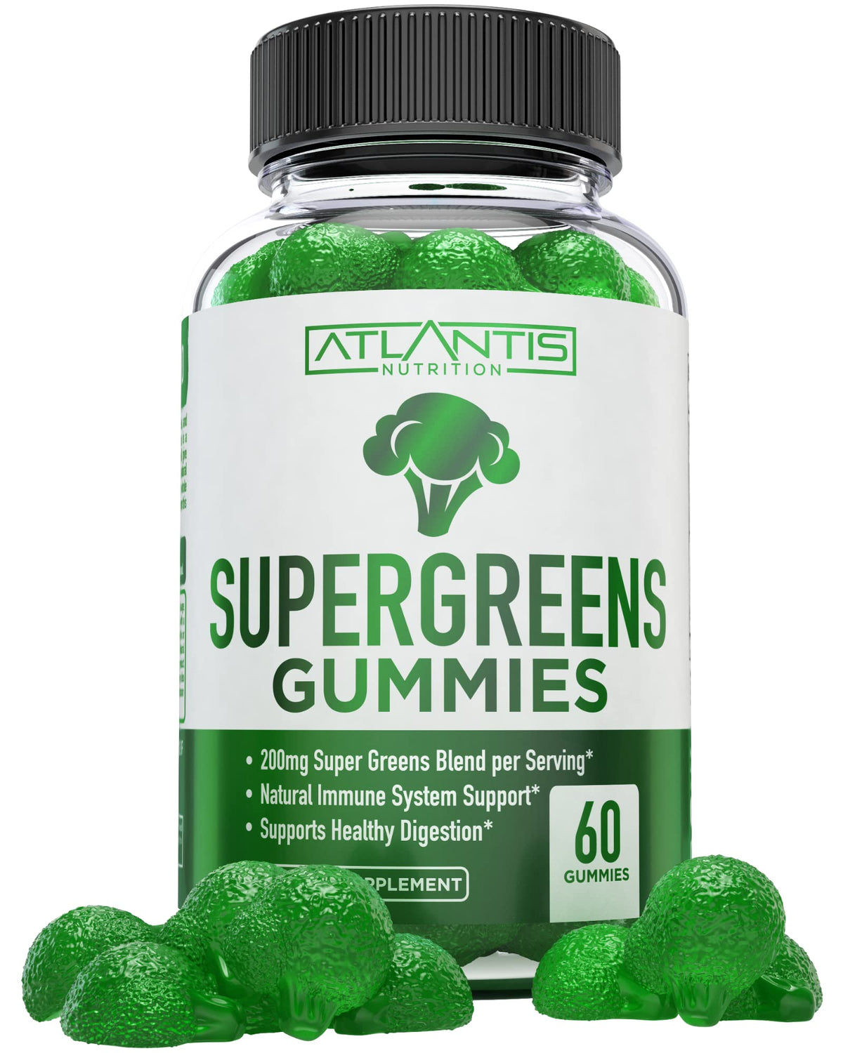 Supergreens Gummies Supplement with Spinach, Broccoli, Moringa, Beet Root, Celery, Green Tea, & Acai, Natural Raspberry Flavor, 60 cnt V1933