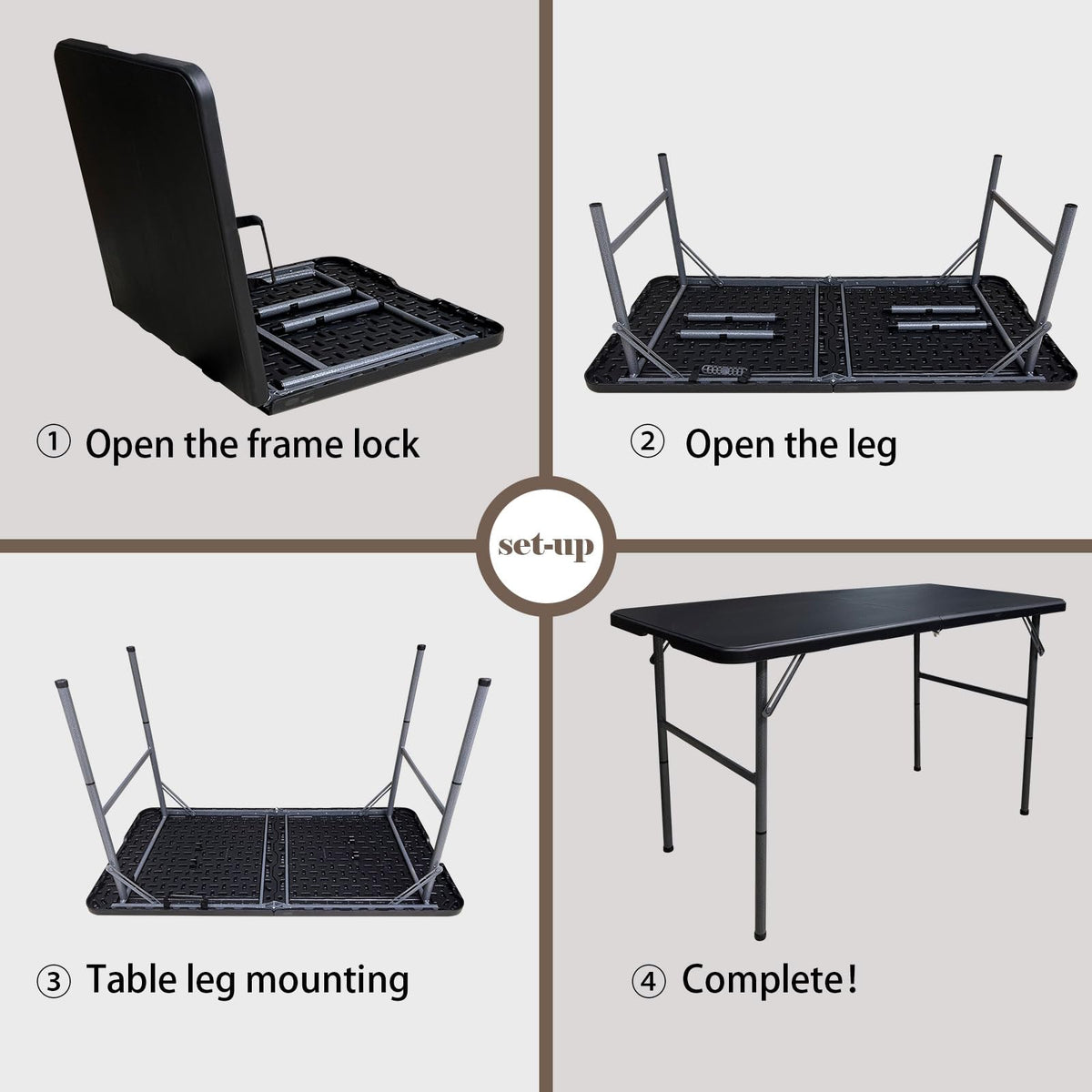 4 Foot Heavy Duty Fold-in-Half Folding Table with Handle E5813