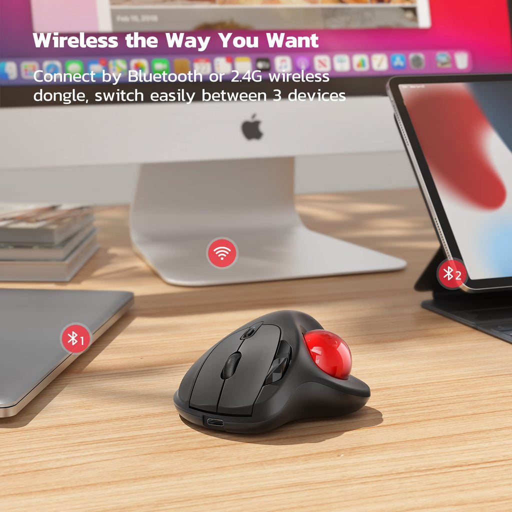 Wireless Ergonomic Thumb Control Trackball Mouse E62711