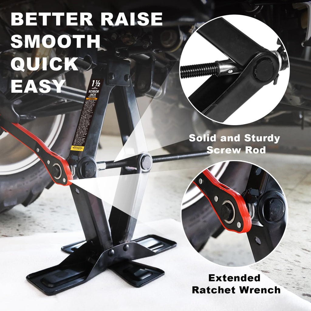 Steel 1.5 Ton Scissor Jack with Ratchet Wrench L549