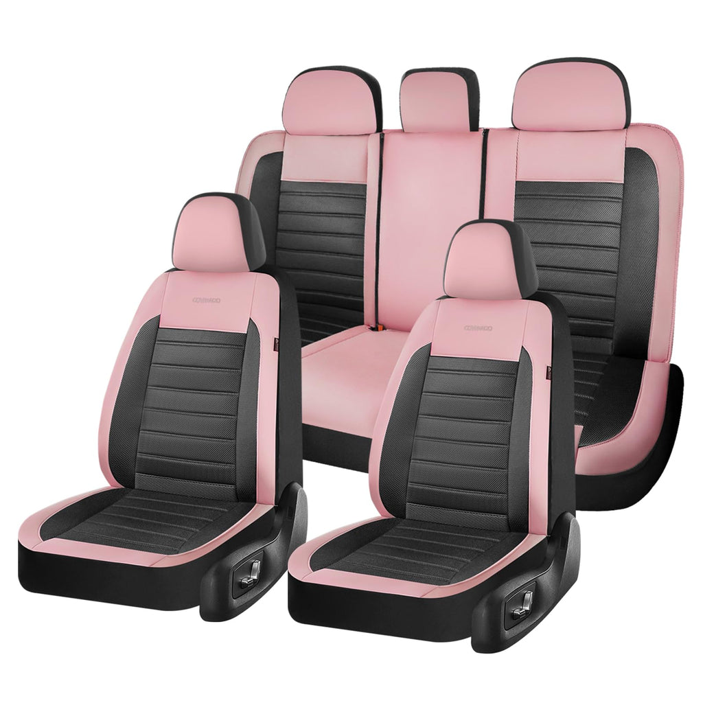 Pink Black Leather Car Seat Covers Full Set 5 Seats T40247
