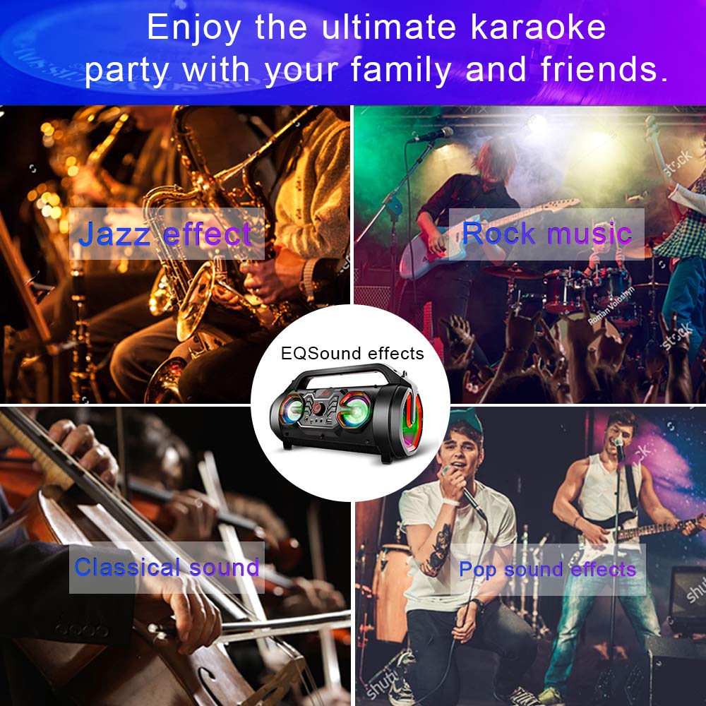 Portable Bluetooth Speaker with Subwoofer, FM Radio, RGB Lights, 30W F62754