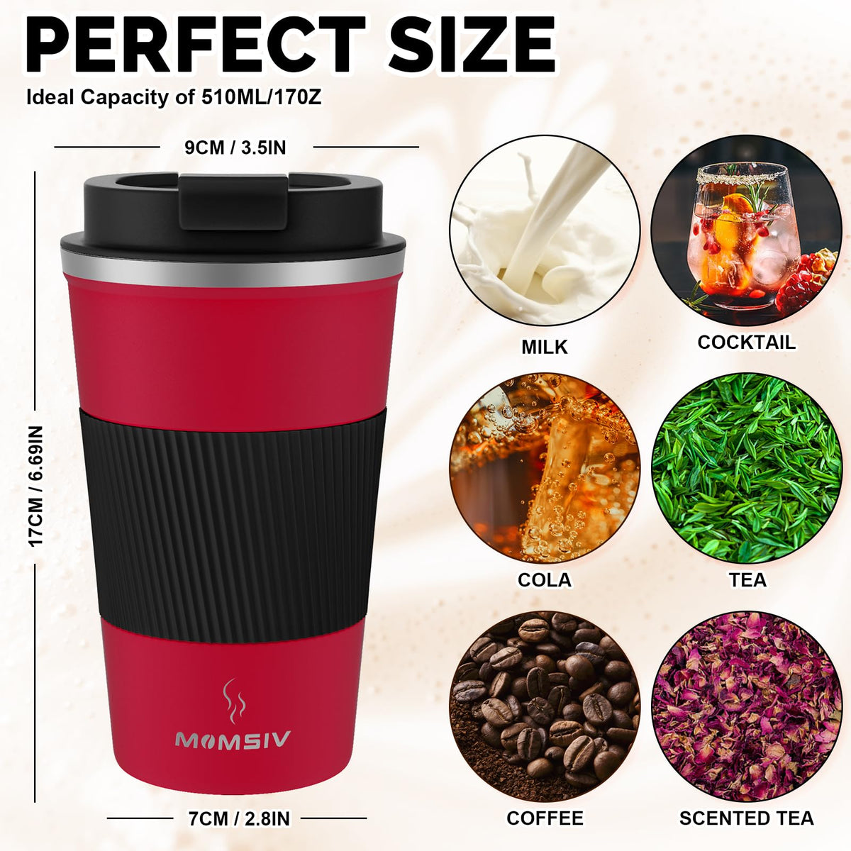 17oz Insulated Travel Coffee Mug with Leakproof Lid W411189