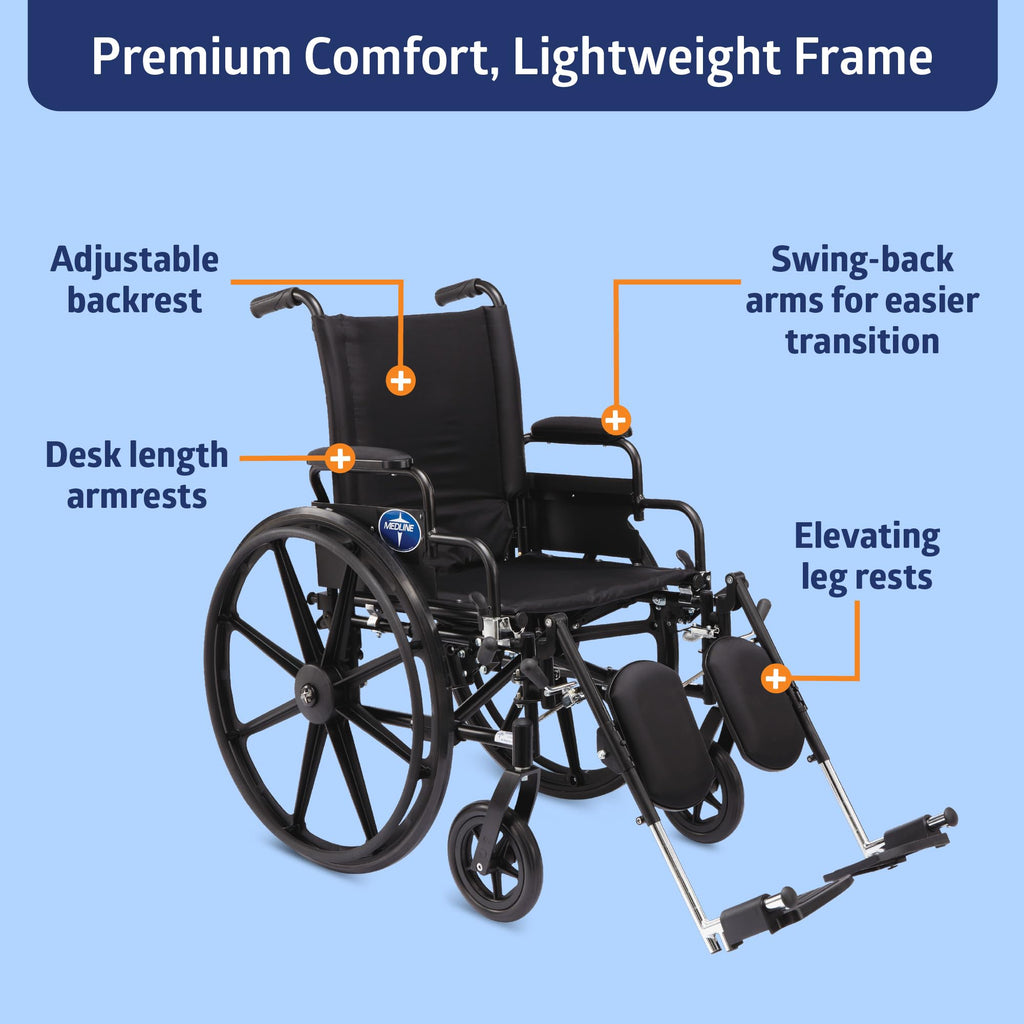 Lightweight Wheelchair with 18" Wide Seat and 300 lb. Weight Capacity V613