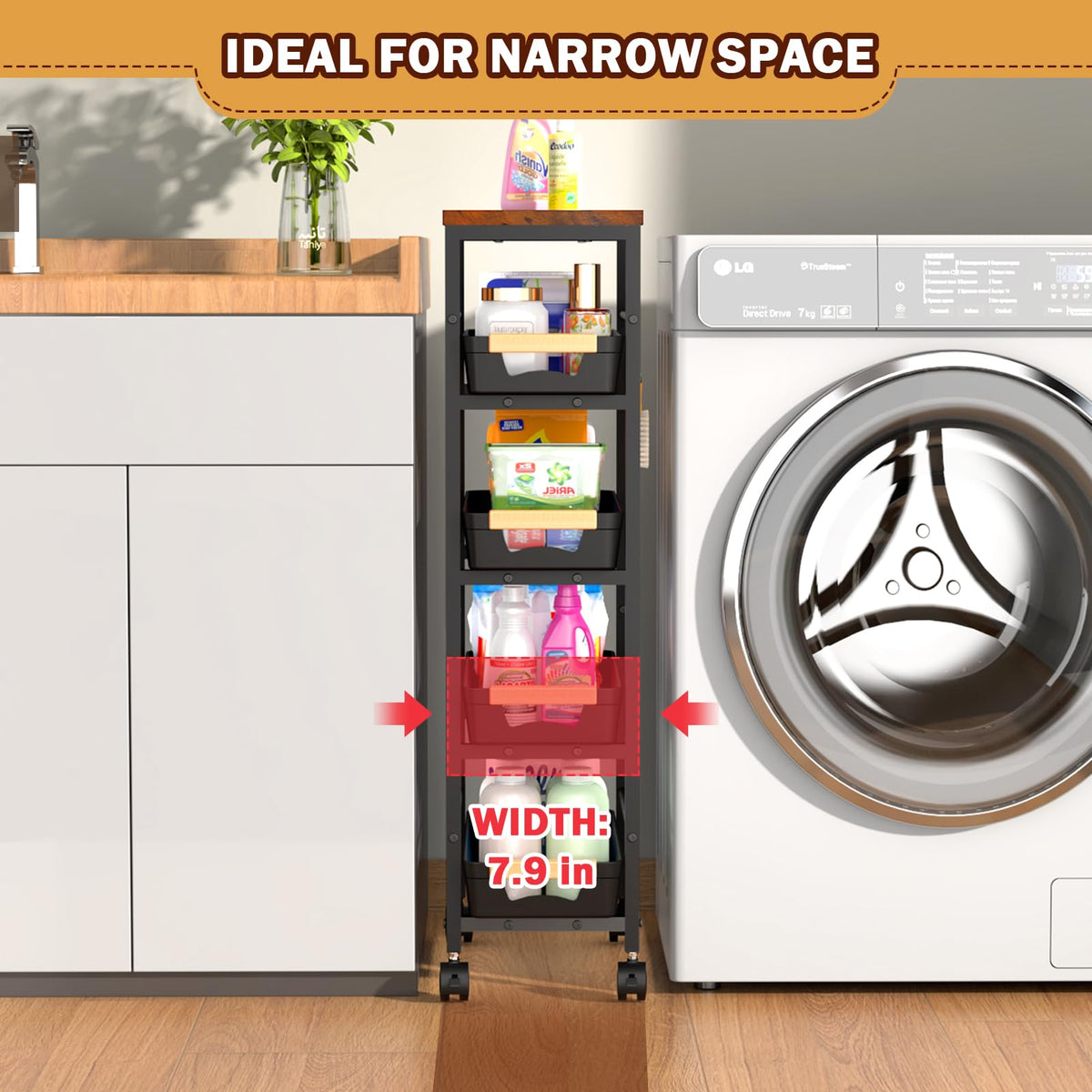 Slim Storage Cart with Wheels T898233