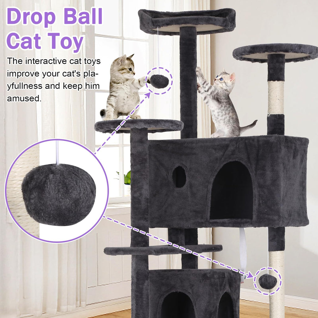 70 Inch Tall Dark Grey Cat Tree Cat Climbing Tower G103