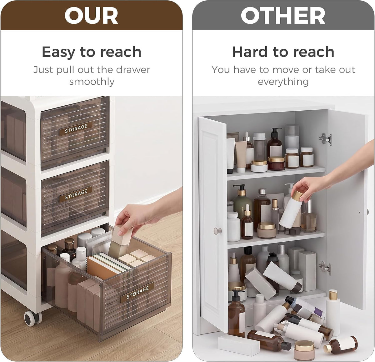 7.87" Wide Slim Bathroom Storage with Drawers and Wheels S66163