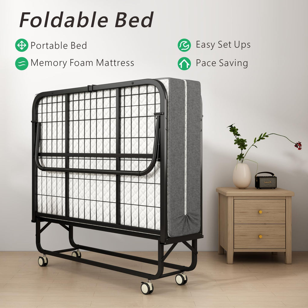 Folding Twin XL Size Bed with Memory Foam Mattress U628497