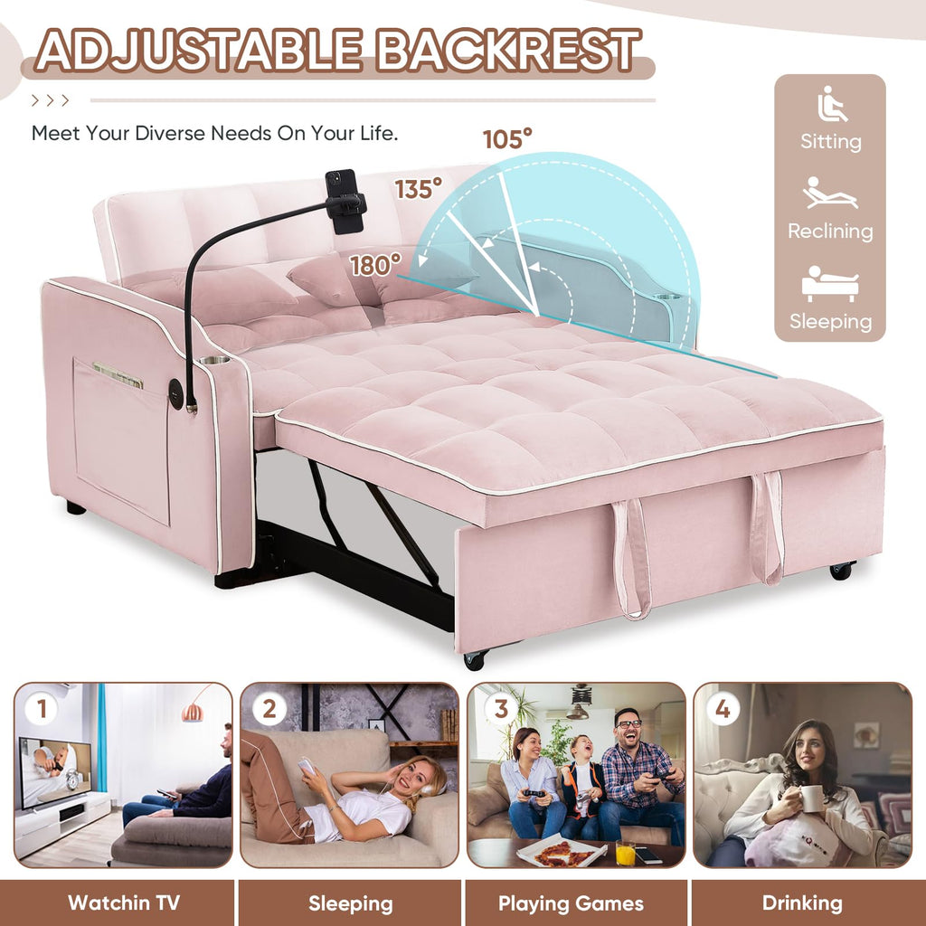 Pink Velvet Convertible Sleeper Sofa Bed F1920