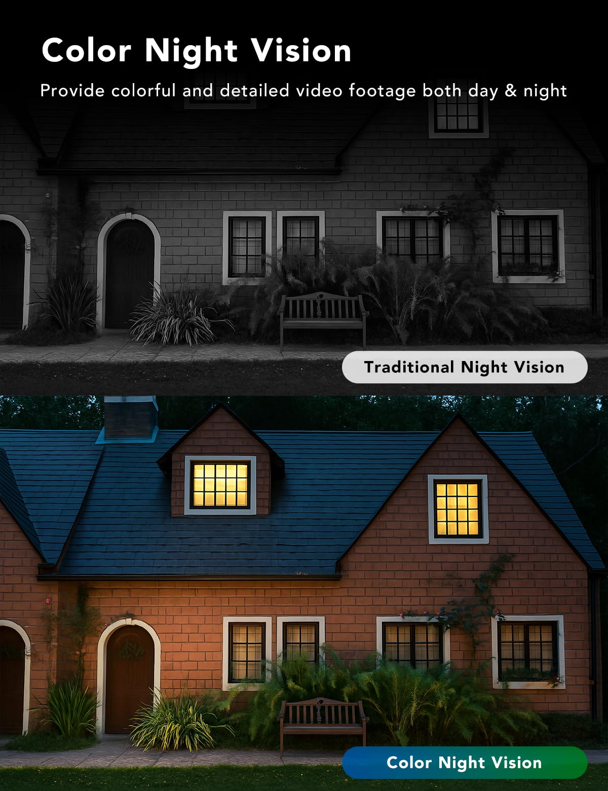 2K Wired Security Camera, Indoor/Outdoor, IP65 Waterproof Color Night Vision, Black K51387