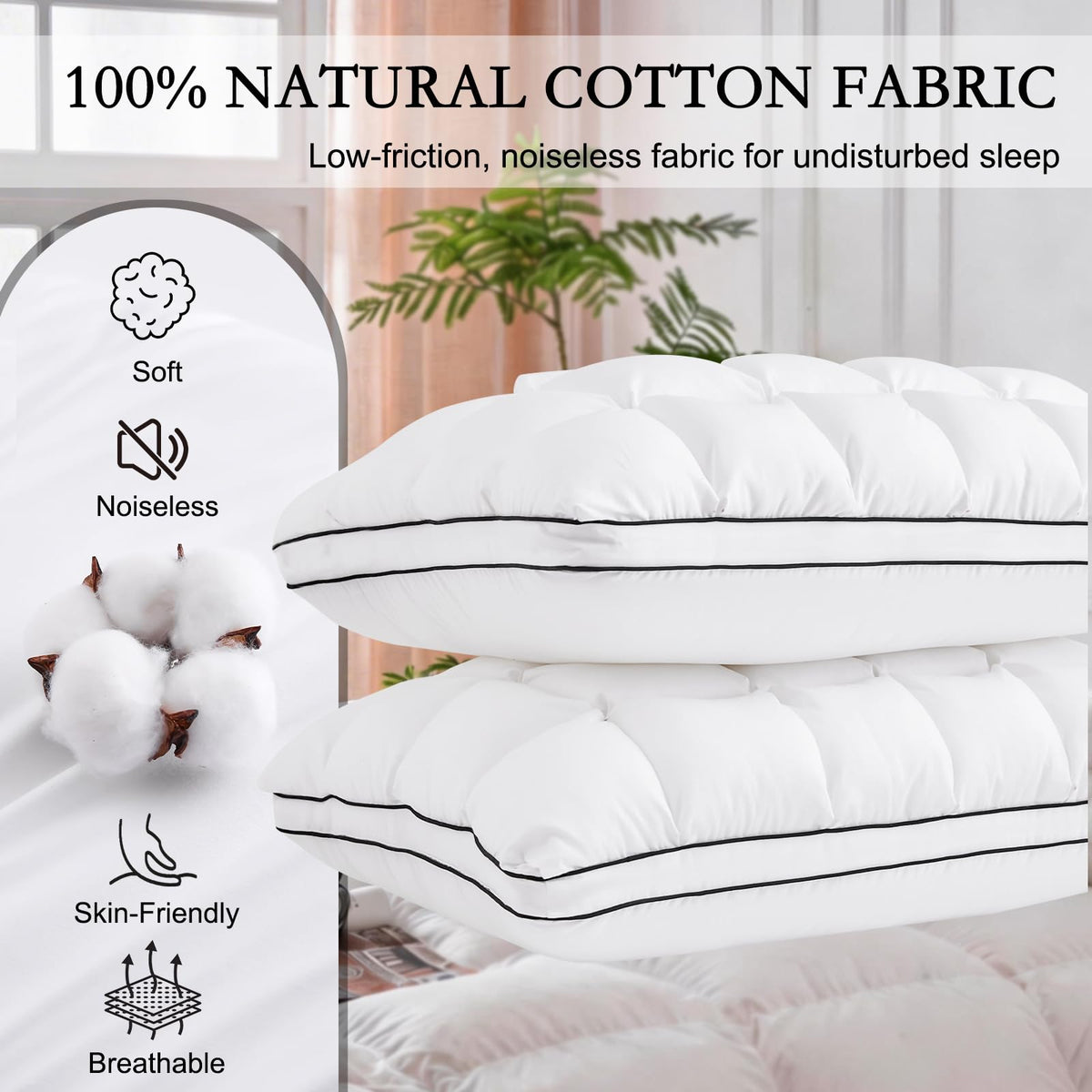 King Size Set of 2 Cotton Pillows I69578