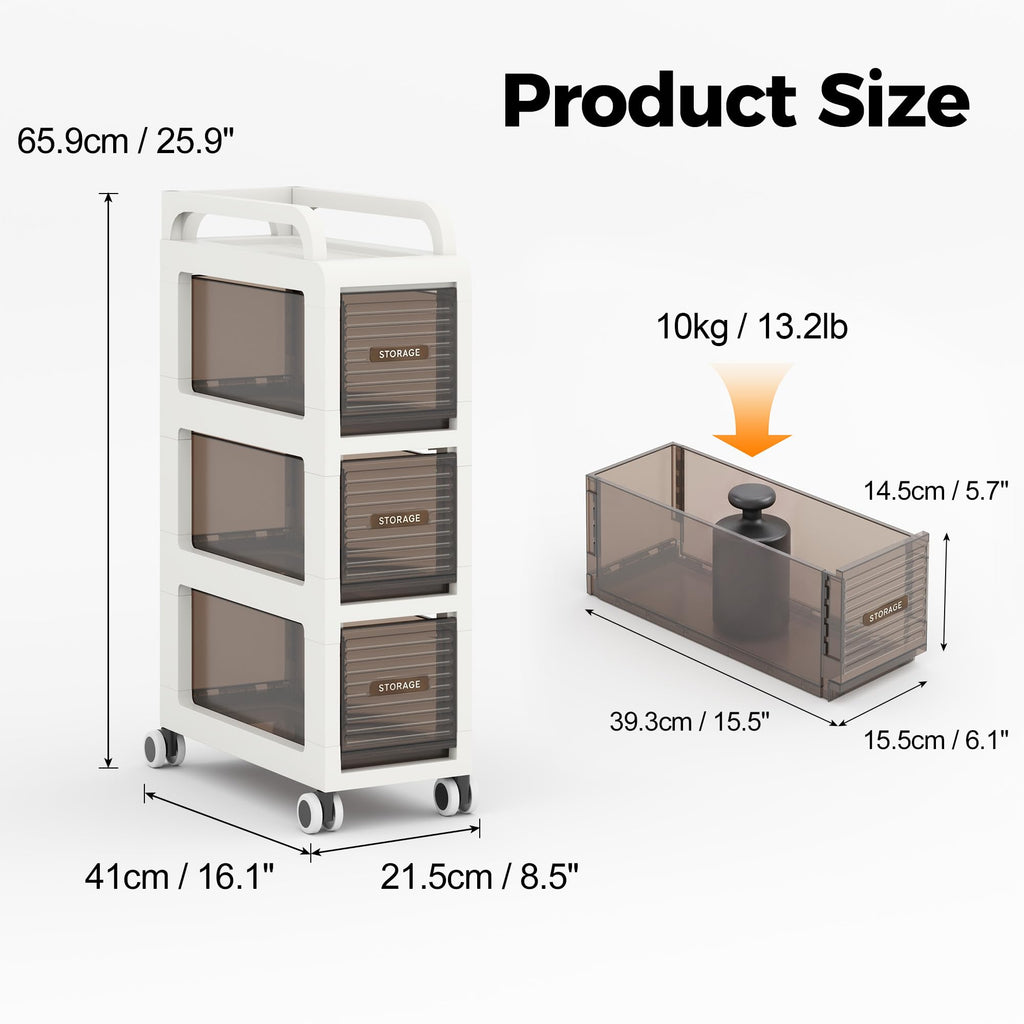 7.87" Wide Slim Bathroom Storage with Drawers and Wheels S66163