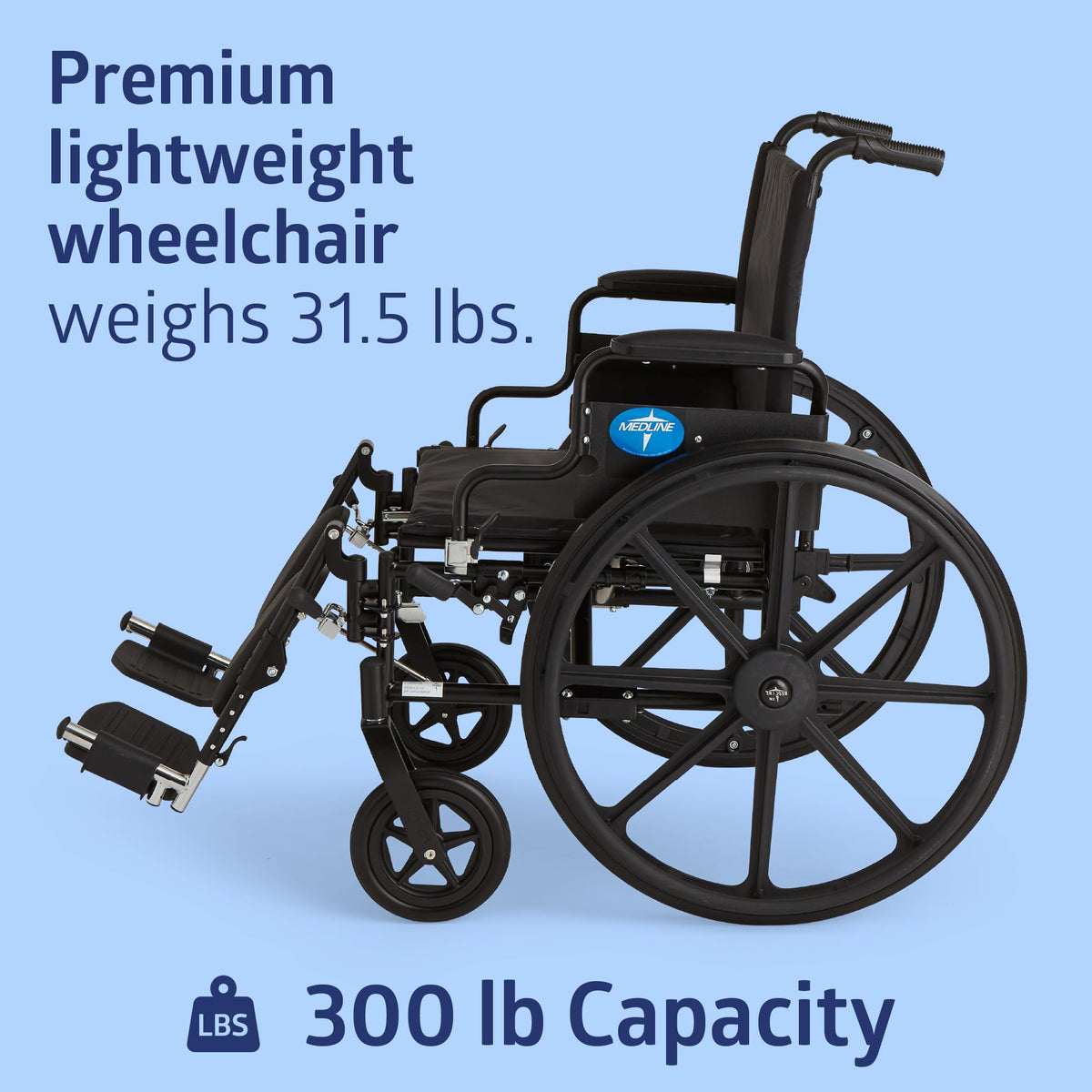 Lightweight Wheelchair with 18" Wide Seat and 300 lb. Weight Capacity V613