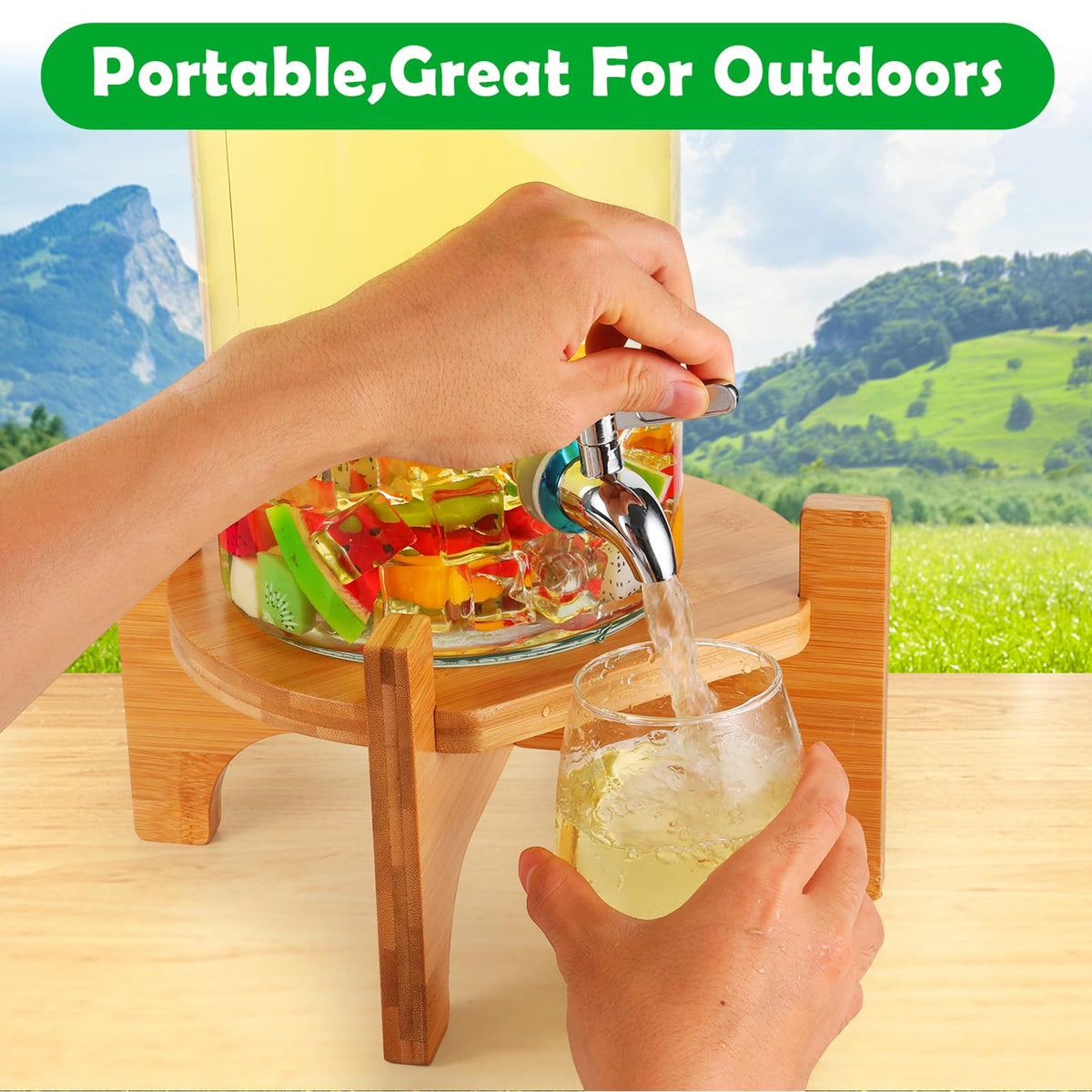 Bamboo Drink Dispenser Stand Z9122