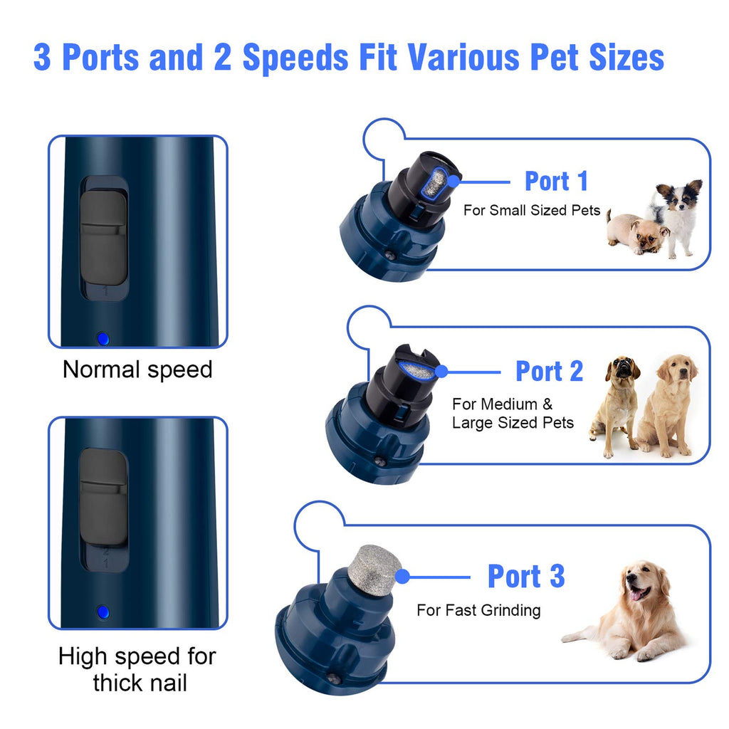 Dog Nail Grinder with LED Light 2-Speed Electric Pet Nail Trimmer Dark Blue L337274
