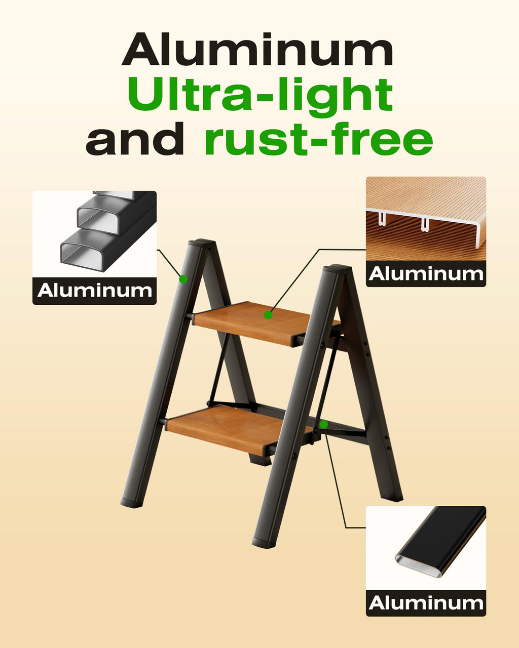 Foldable Aluminum 2 Step Stool R396