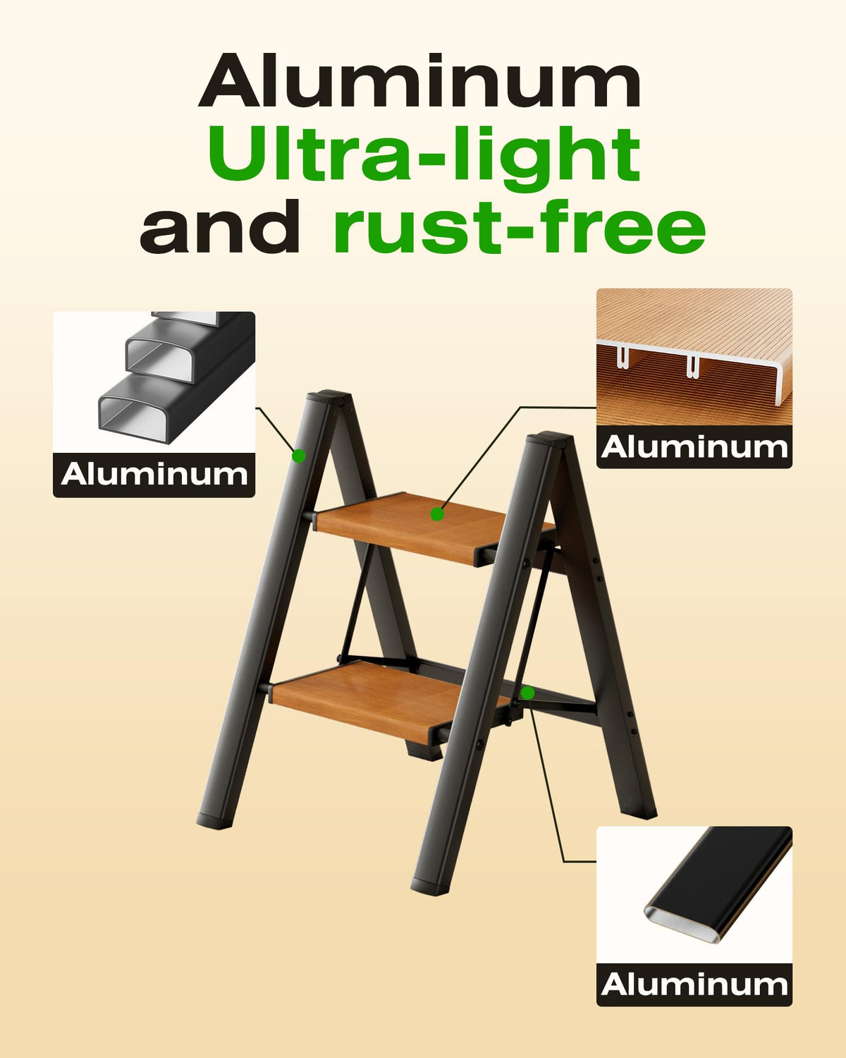 Foldable Aluminum 2 Step Stool R396