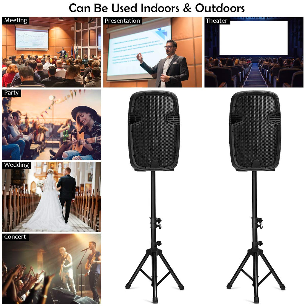 2000W 12" Portable Dual Powered Speakers PA System with Tripod Stands J801675