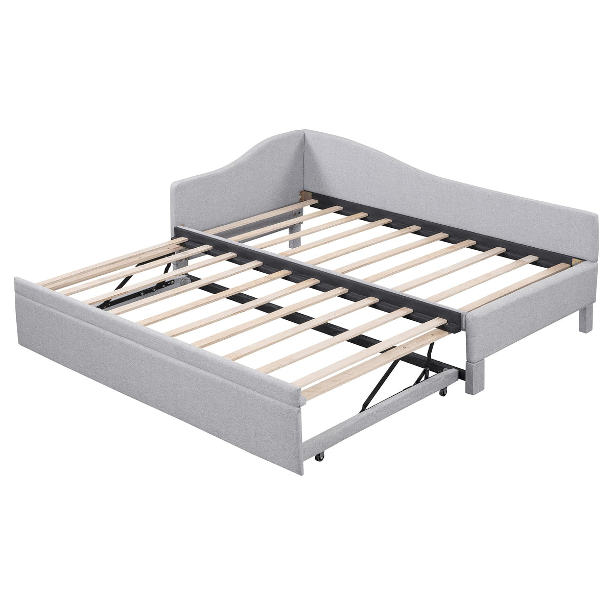 Twin Size Linen Extendable Upholstered Daybed with Pop Up Trundle U6402