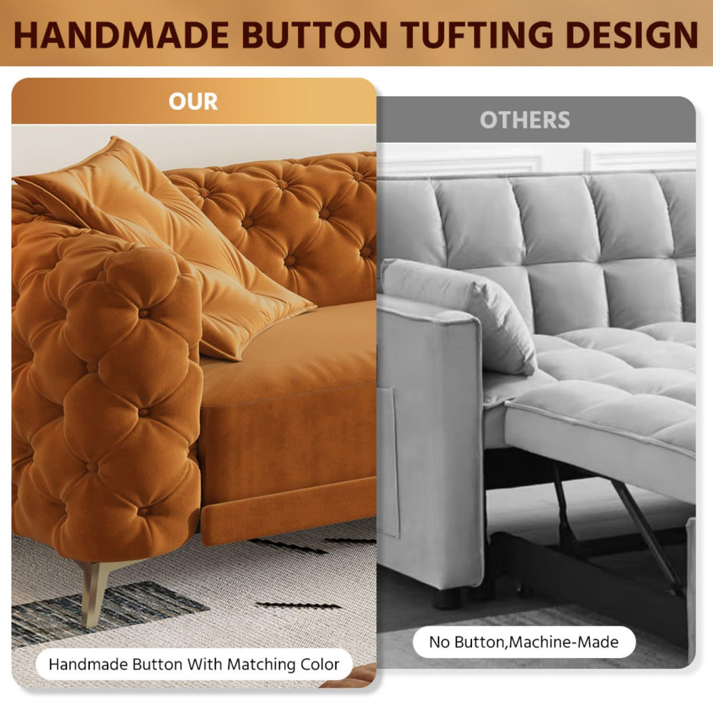 Orange Convertible Pull Out Sofa Bed Velvet Sleeper Sofa B49518