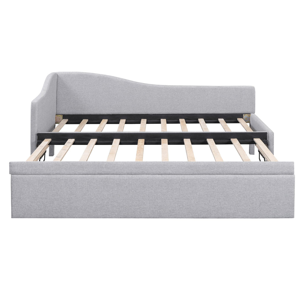 Twin Size Linen Extendable Upholstered Daybed with Pop Up Trundle U6402