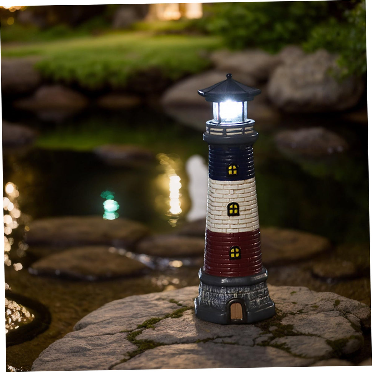 15" Tall Waterproof Resin Lighthouse Lamp with 360° Rotating LED G172724