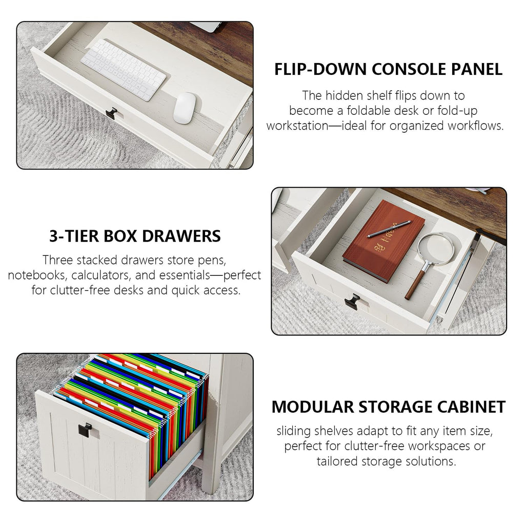 White Desk with Outlets & File Drawer V989991