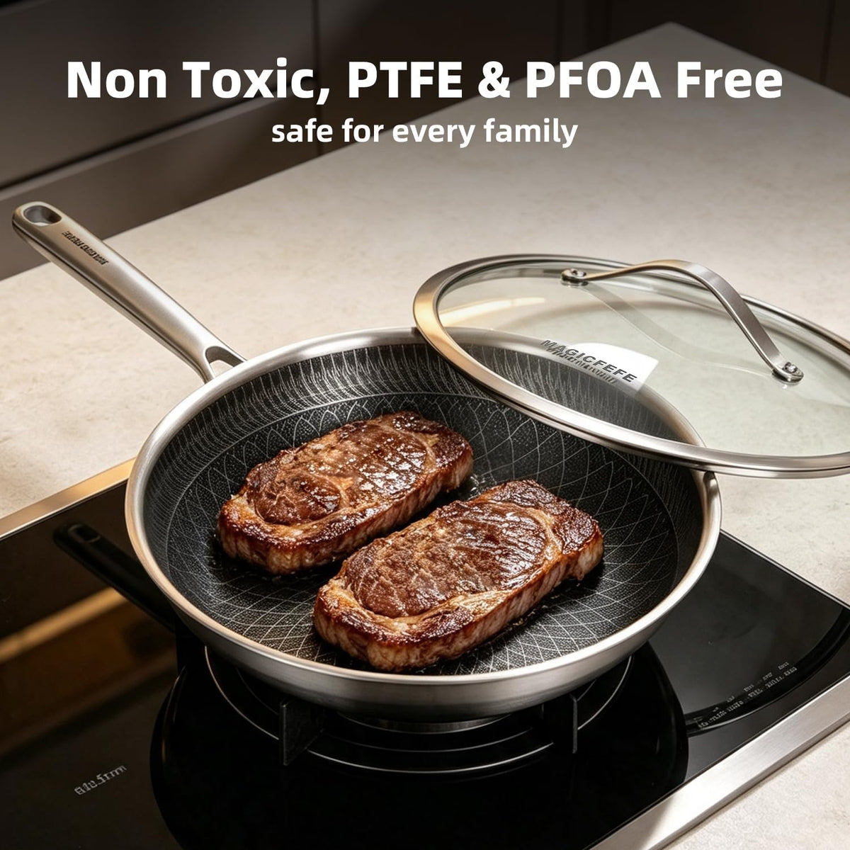 3-Piece Nonstick Stainless Steel Skillet Set with Glass Lids S348794