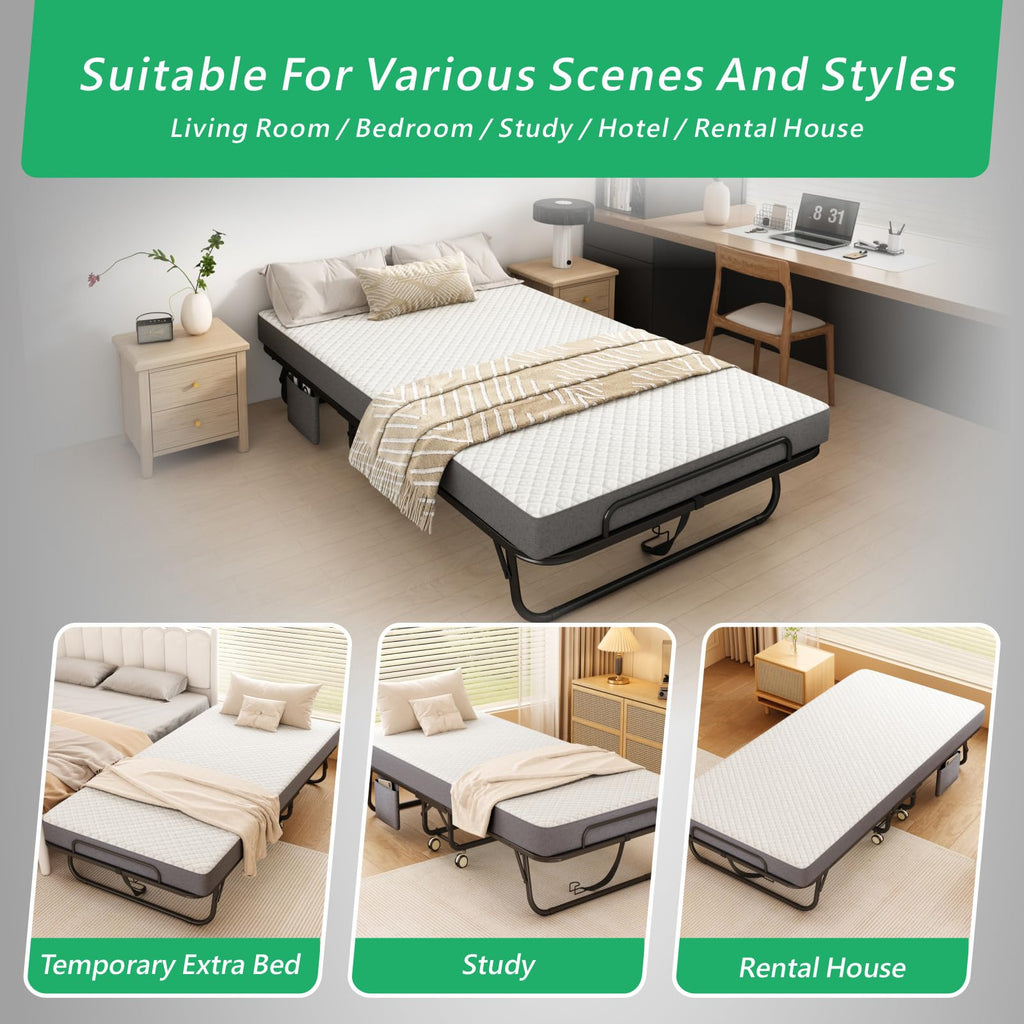 Folding Twin XL Size Bed with Memory Foam Mattress U628497