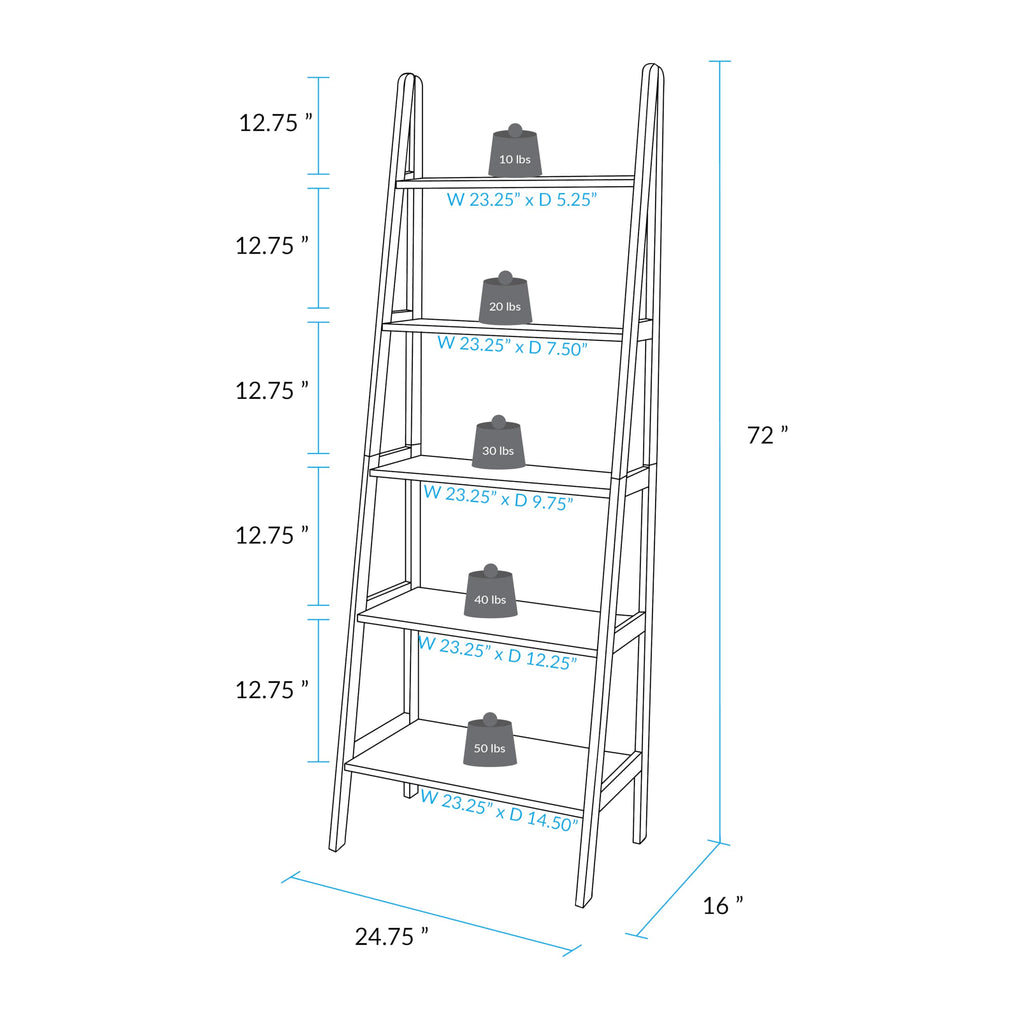 Solid Wood 5-Shelf Ladder Bookcase Q664960