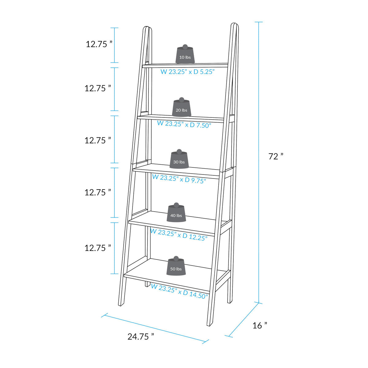 Solid Wood 5-Shelf Ladder Bookcase Q664960