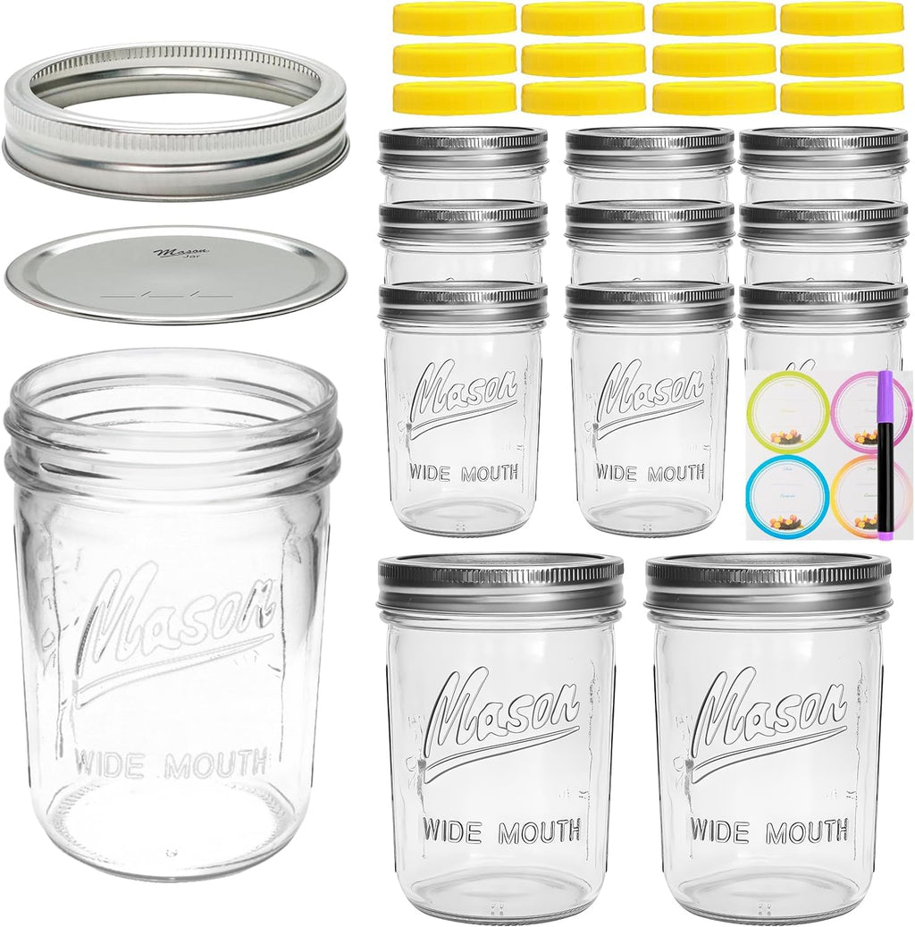 16 oz Glass Mason Jars with Lids 12pcs G357