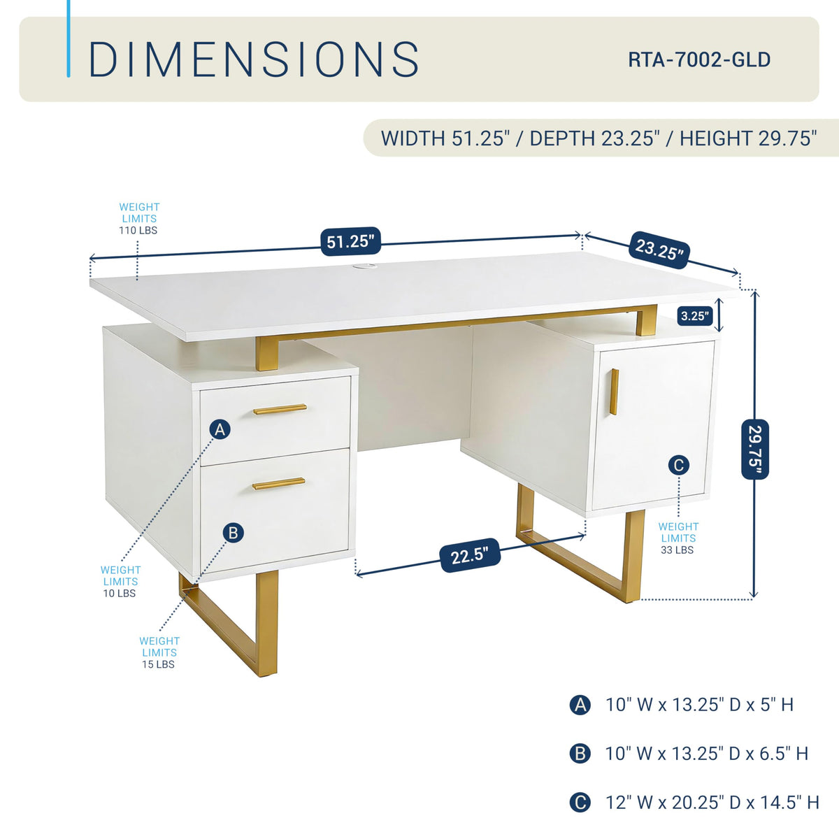 51"W Computer Desk with 2 Drawers & Storage Cabinet O38912