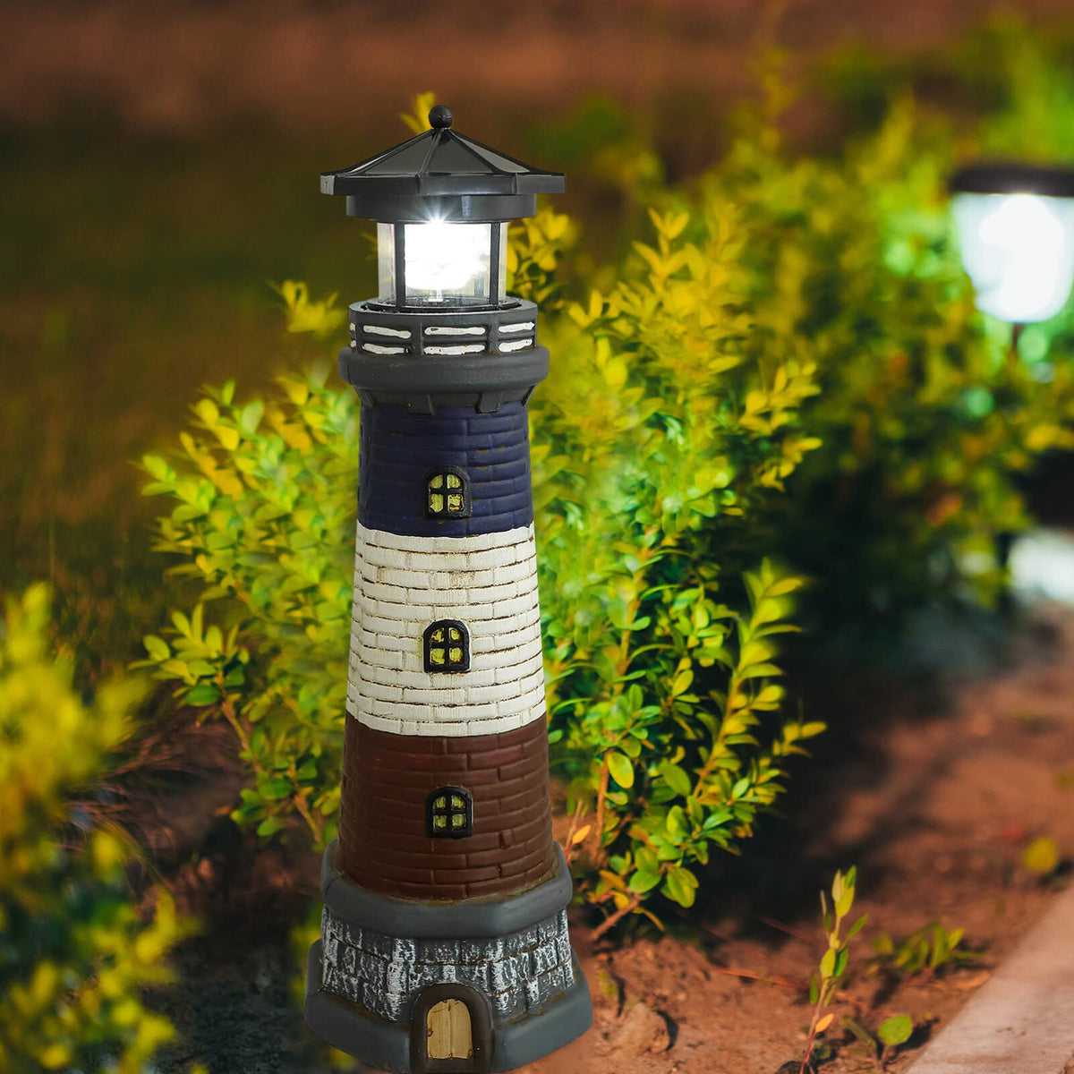 Solar Lighthouse Garden Lights Outdoor Waterproof Resin Statue Lamp L3943